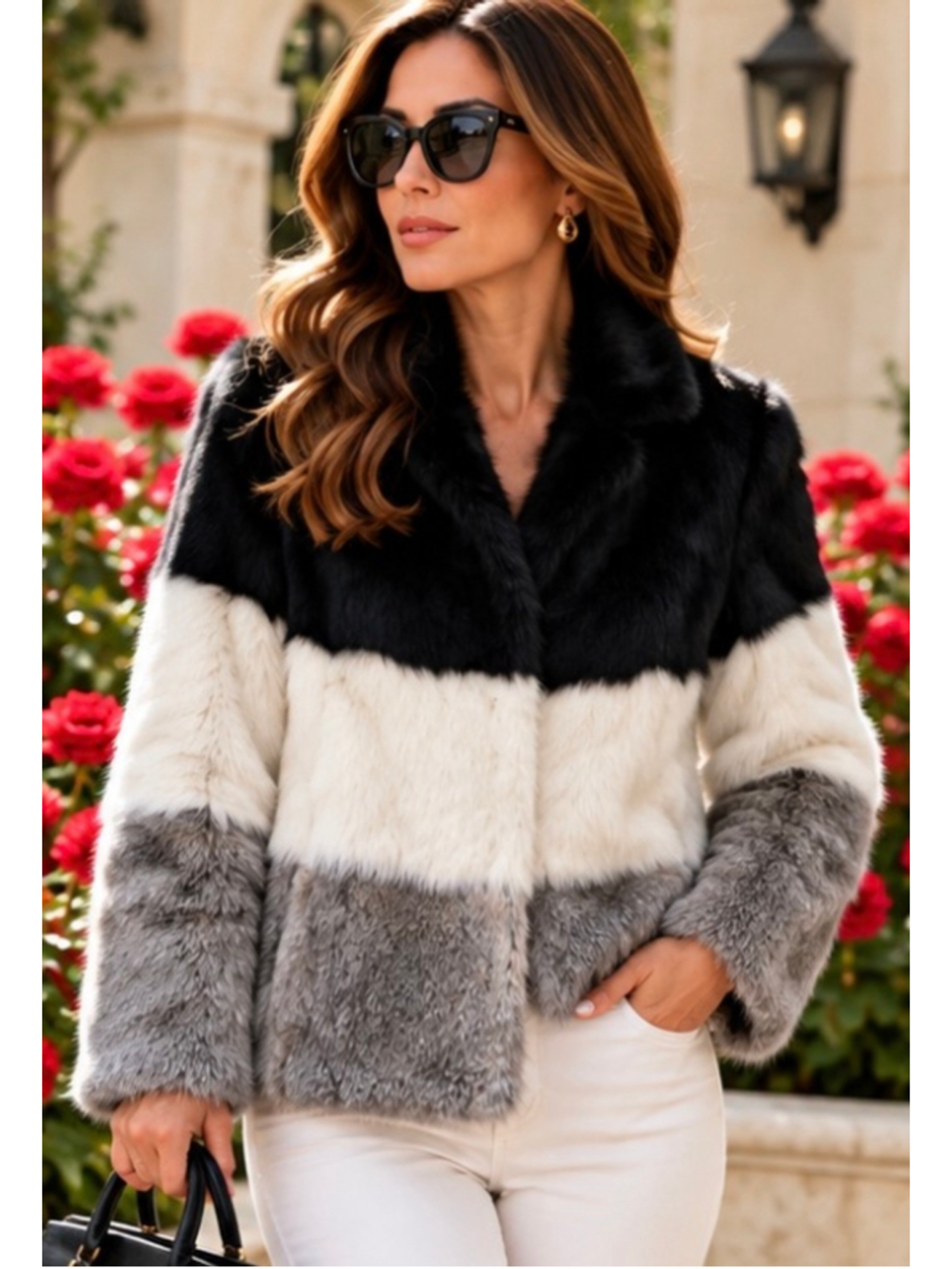 Turkish Luxury NetWork Rabbit Fur Jacket Size S Black White Gray Colorblock NWT